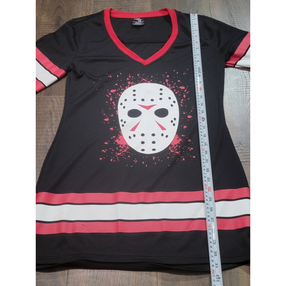 Friday the 13th Jason Voorhees Hockey Jersey Shirt Black Red Large Horror Movie